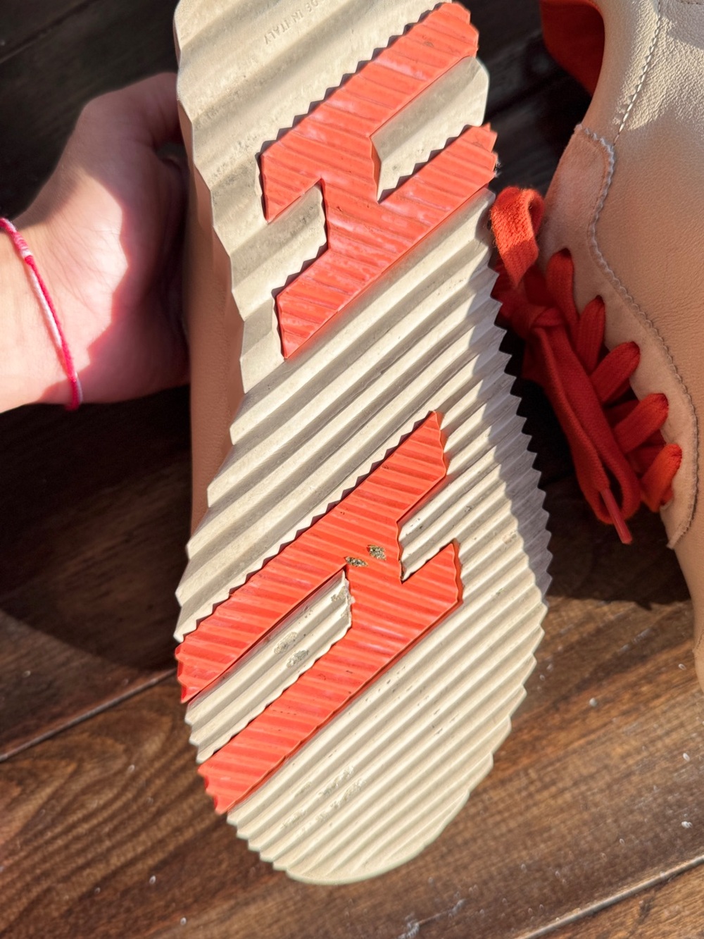 Hermes Tan Suede Sneakers with Bright Orange Accents - Picture 5 of 7